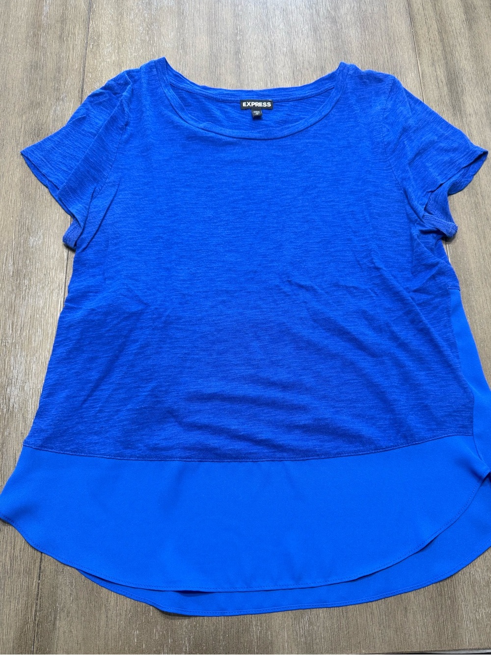 Express Royal Blue Short Sleeve Layered Hem Tee